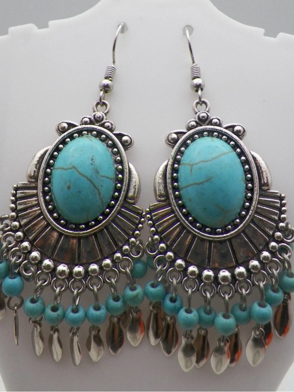 paparazzi Turquoise and Silver Statement Dangle Earrings